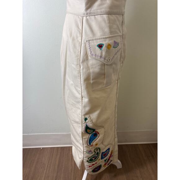Alemais Off White Paisley Embroidered Cotton Button Up Maxi Skirt Sz 4 - Picture 10 of 11